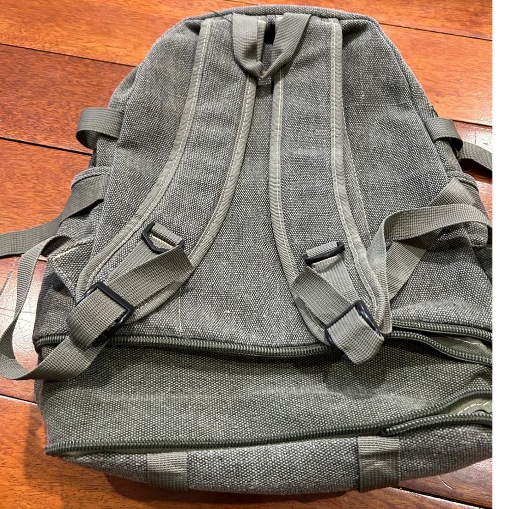PowerLand Backpack Green Canvas Tactical Multi-Pocket Rucksack Streetwear Rugged